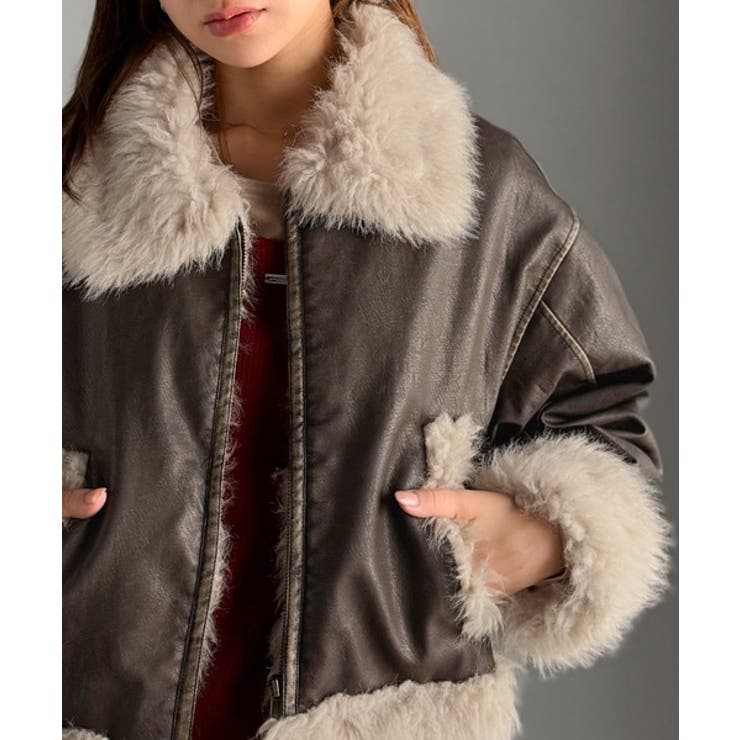 ファー使いヴィンテージライク ダメージフェイクレザーライダースジャケット | Classical Elf  | 詳細画像11 