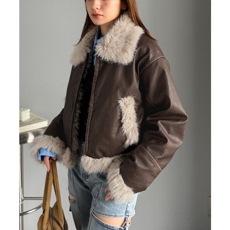 ファー使いヴィンテージライク ダメージフェイクレザーライダースジャケット | Classical Elf  | 詳細画像12 