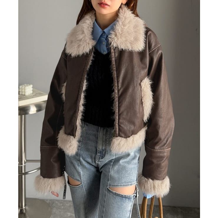 ファー使いヴィンテージライク ダメージフェイクレザーライダースジャケット | Classical Elf  | 詳細画像13 