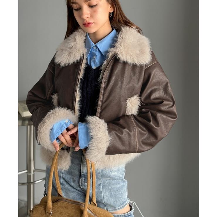 ファー使いヴィンテージライク ダメージフェイクレザーライダースジャケット | Classical Elf  | 詳細画像14 