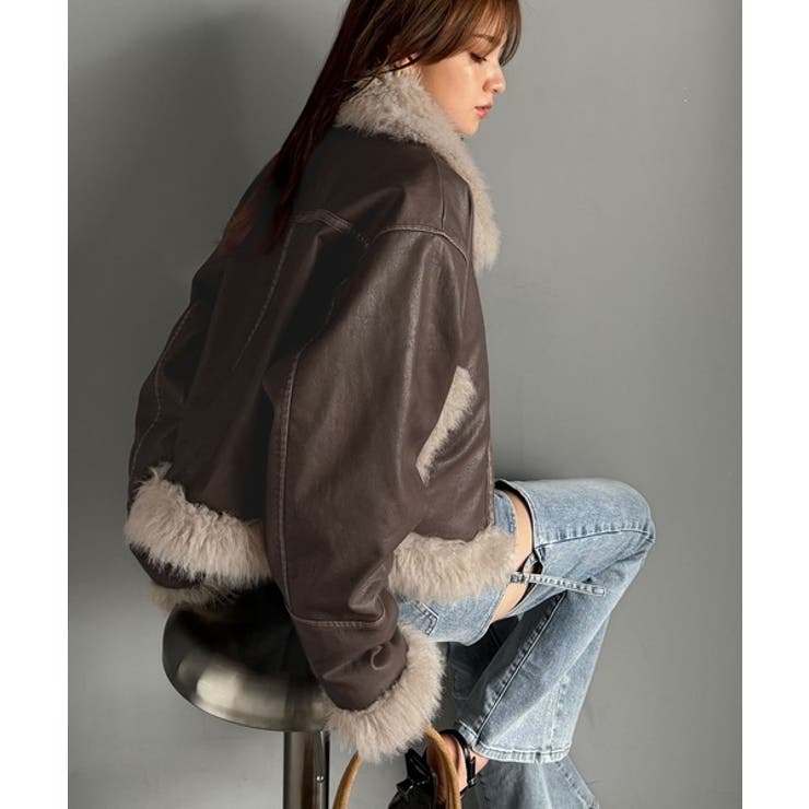 ファー使いヴィンテージライク ダメージフェイクレザーライダースジャケット | Classical Elf  | 詳細画像15 