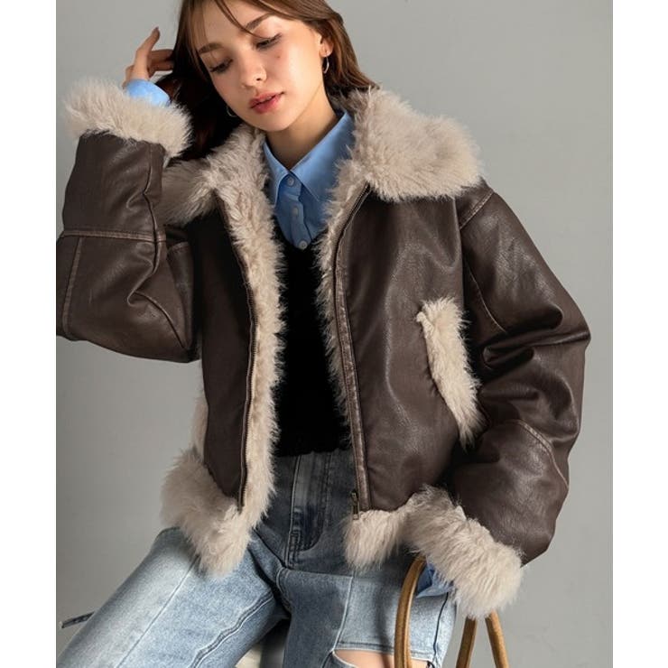 ファー使いヴィンテージライク ダメージフェイクレザーライダースジャケット | Classical Elf  | 詳細画像16 