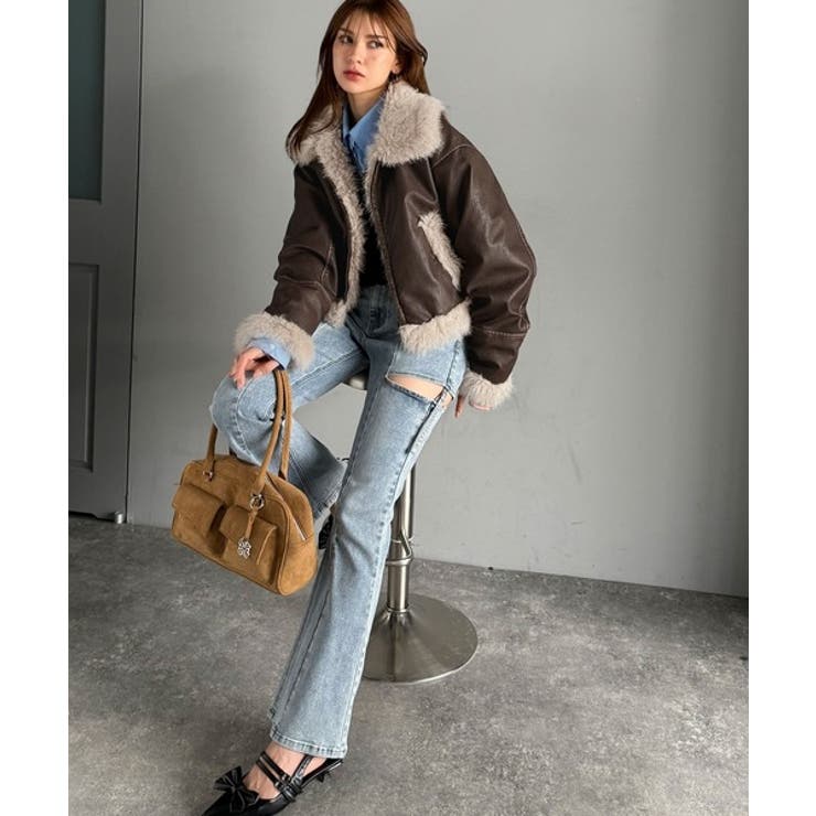 ファー使いヴィンテージライク ダメージフェイクレザーライダースジャケット | Classical Elf  | 詳細画像17 