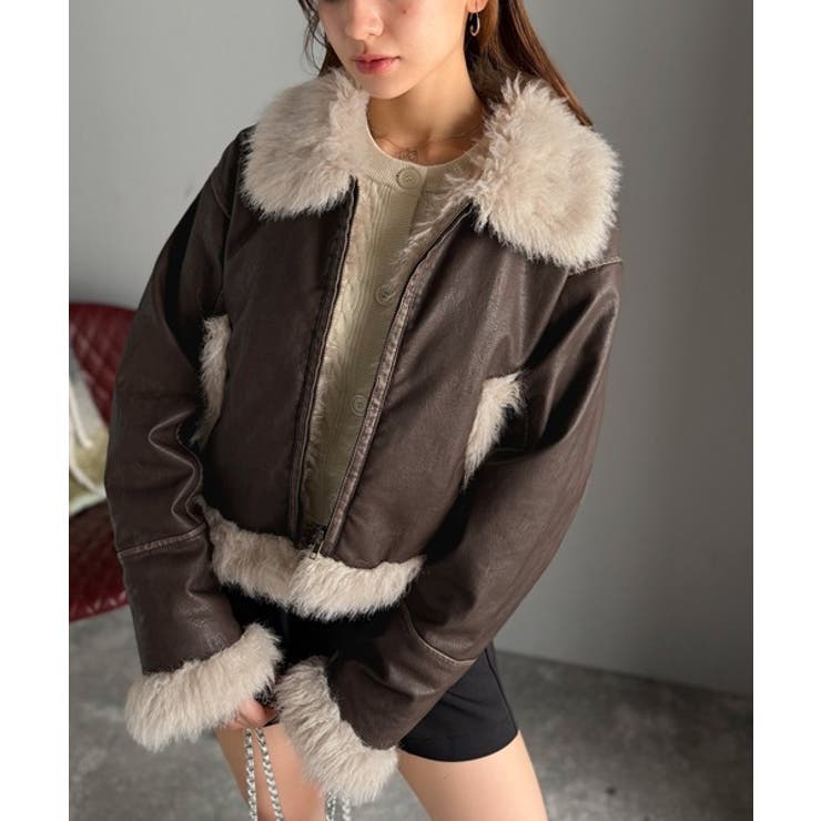 ファー使いヴィンテージライク ダメージフェイクレザーライダースジャケット | Classical Elf  | 詳細画像19 