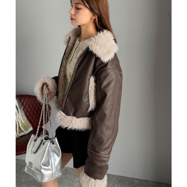 ファー使いヴィンテージライク ダメージフェイクレザーライダースジャケット | Classical Elf  | 詳細画像20 