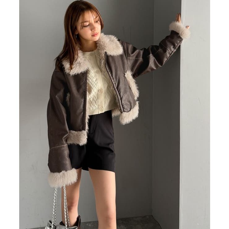 ファー使いヴィンテージライク ダメージフェイクレザーライダースジャケット | Classical Elf  | 詳細画像21 