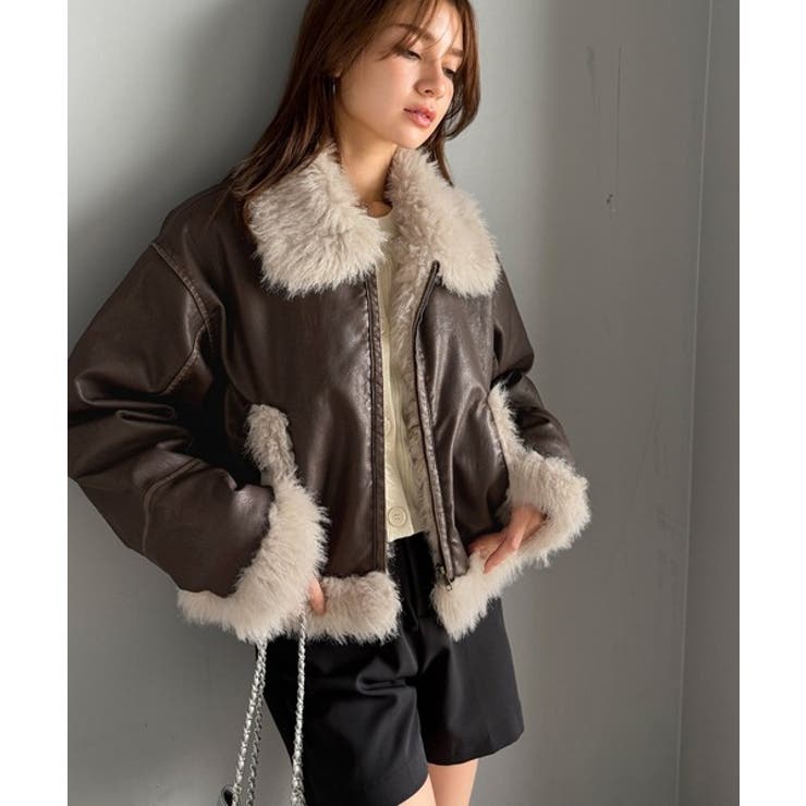 ファー使いヴィンテージライク ダメージフェイクレザーライダースジャケット | Classical Elf  | 詳細画像22 