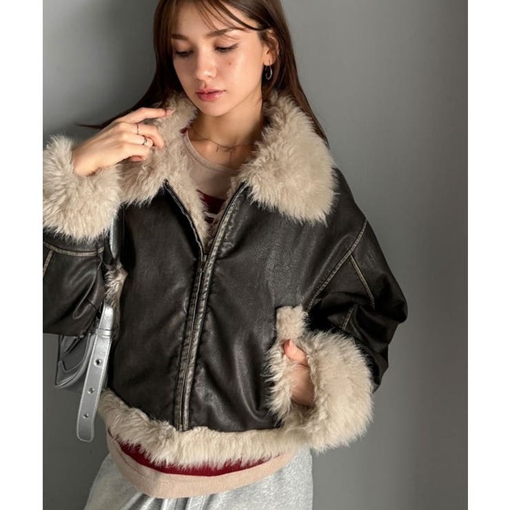 ファー使いヴィンテージライク ダメージフェイクレザーライダースジャケット | Classical Elf  | 詳細画像1 