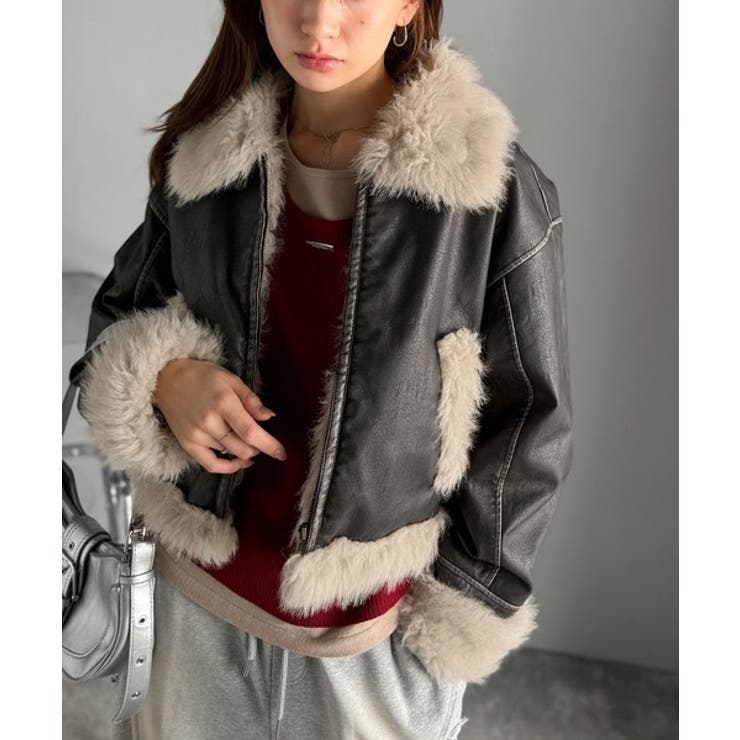 ファー使いヴィンテージライク ダメージフェイクレザーライダースジャケット | Classical Elf  | 詳細画像3 