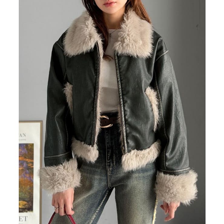 ファー使いヴィンテージライク ダメージフェイクレザーライダースジャケット | Classical Elf  | 詳細画像7 