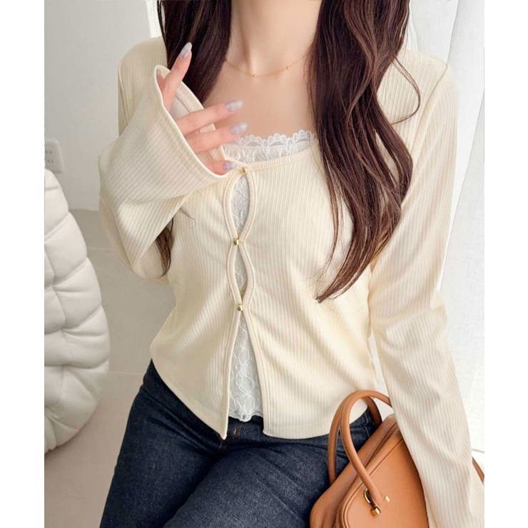 アイボリー | 【mily bilet】重ね着風デザインで華やかに♪ レースキャミフェイクレイヤ… | Classical Elf 