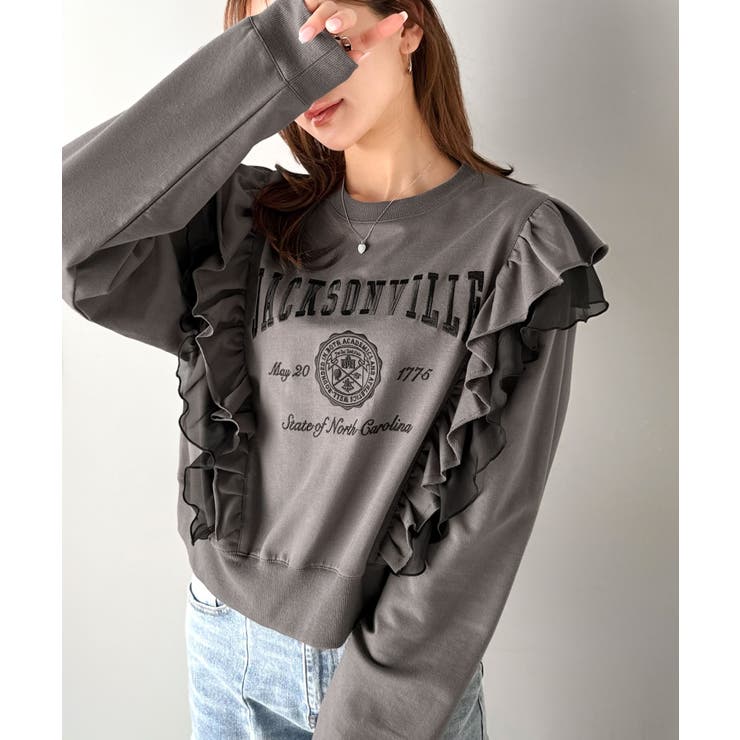 【mily bilet】チュールとフリルで甘く着る。ダブルフリルカレッジロゴ刺繍… | Classical Elf  | 詳細画像6 