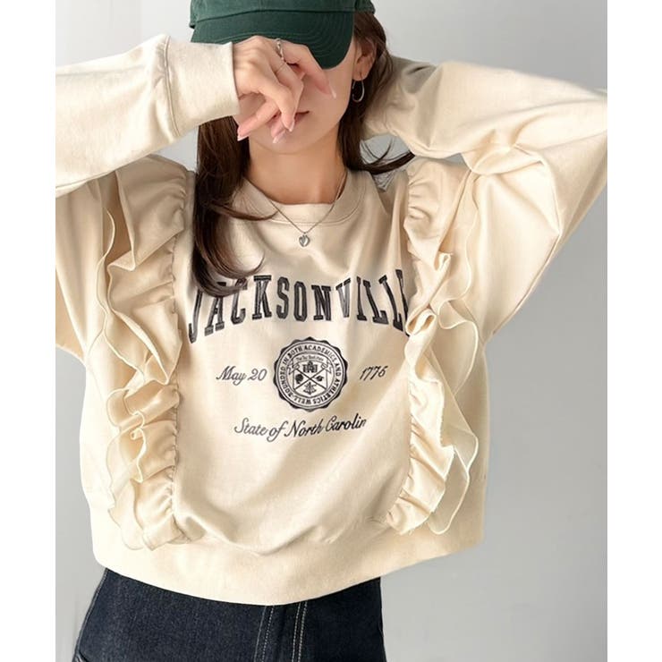 ベージュ | 【mily bilet】チュールとフリルで甘く着る。ダブルフリルカレッジロゴ刺繍… | Classical Elf 