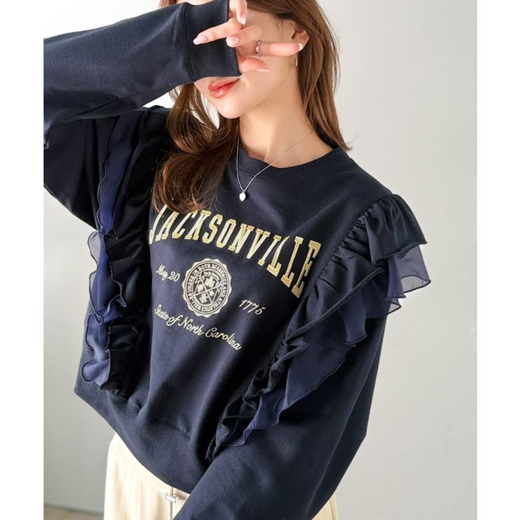 【mily bilet】チュールとフリルで甘く着る。ダブルフリルカレッジロゴ刺繍… | Classical Elf  | 詳細画像24 