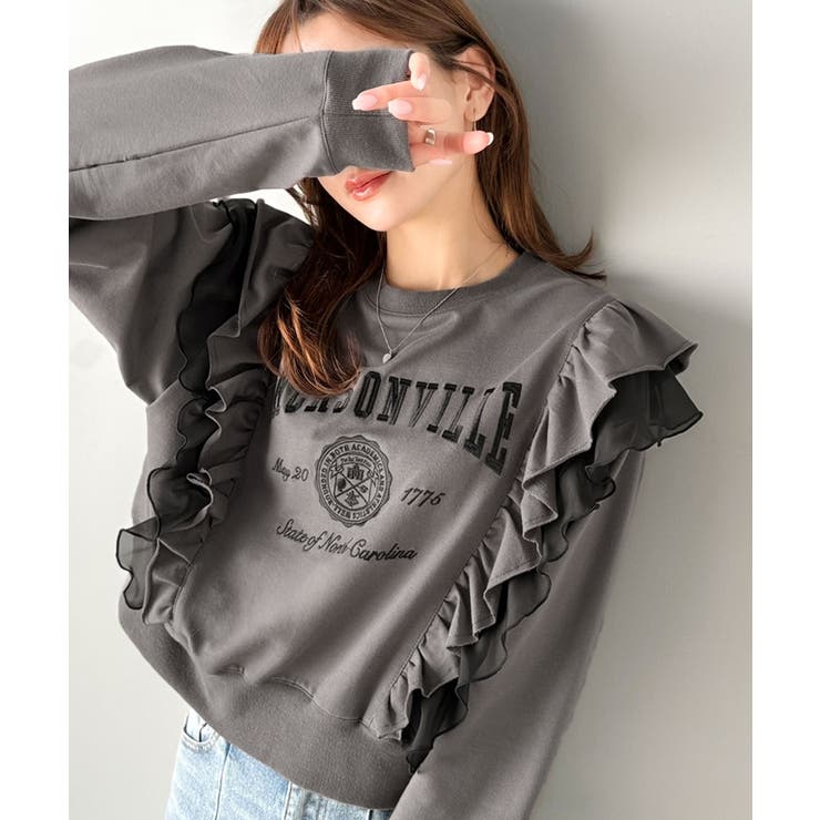 【mily bilet】チュールとフリルで甘く着る。ダブルフリルカレッジロゴ刺繍… | Classical Elf  | 詳細画像1 