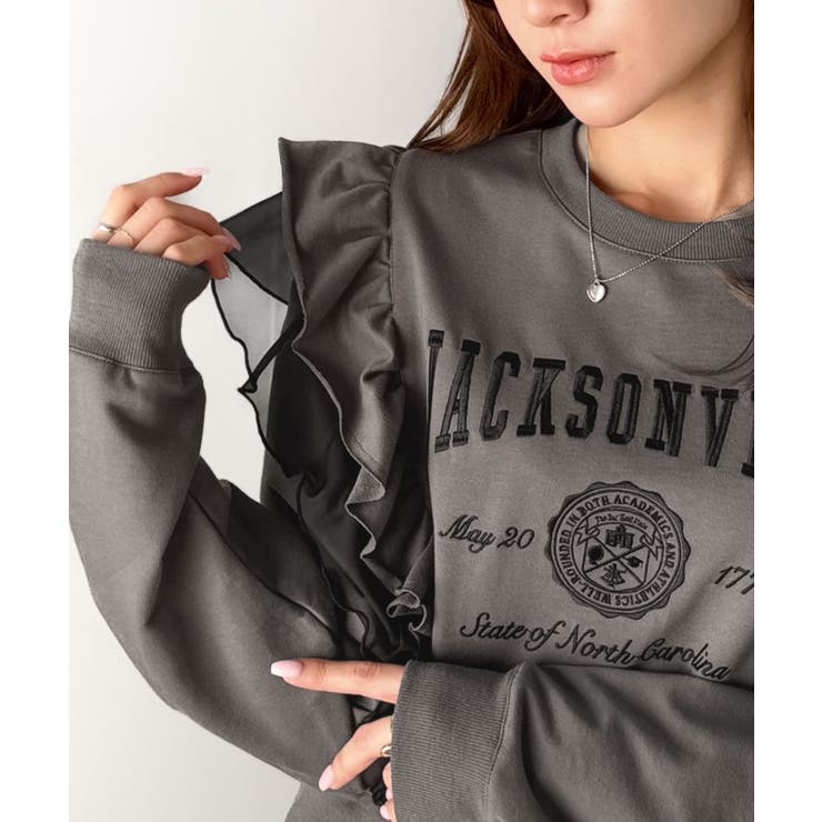 【mily bilet】チュールとフリルで甘く着る。ダブルフリルカレッジロゴ刺繍… | Classical Elf  | 詳細画像2 