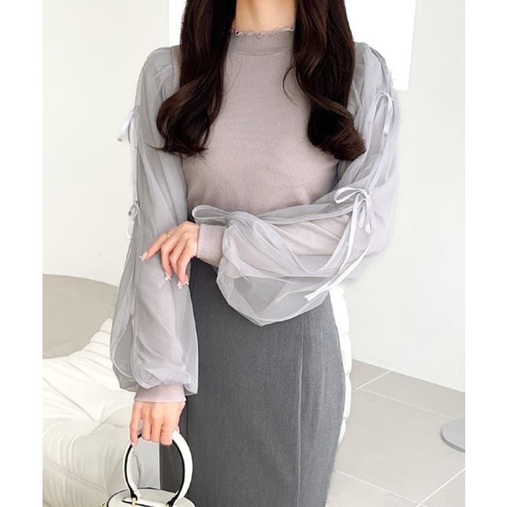 ピンク | 【mily bilet】大人可愛いふんわりスリーブが魅力♪サイドスリットリボンチ… | Classical Elf 