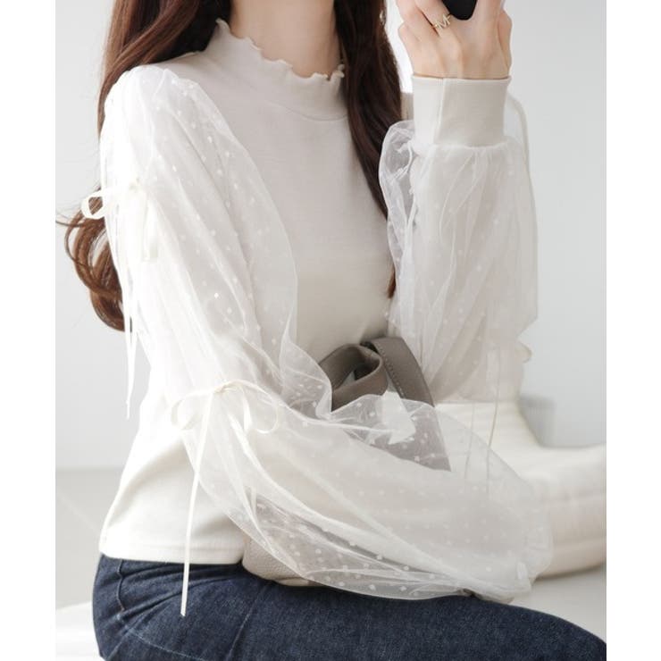 アイボリードット | 【mily bilet】大人可愛いふんわりスリーブが魅力♪サイドスリットリボンチ… | Classical Elf 