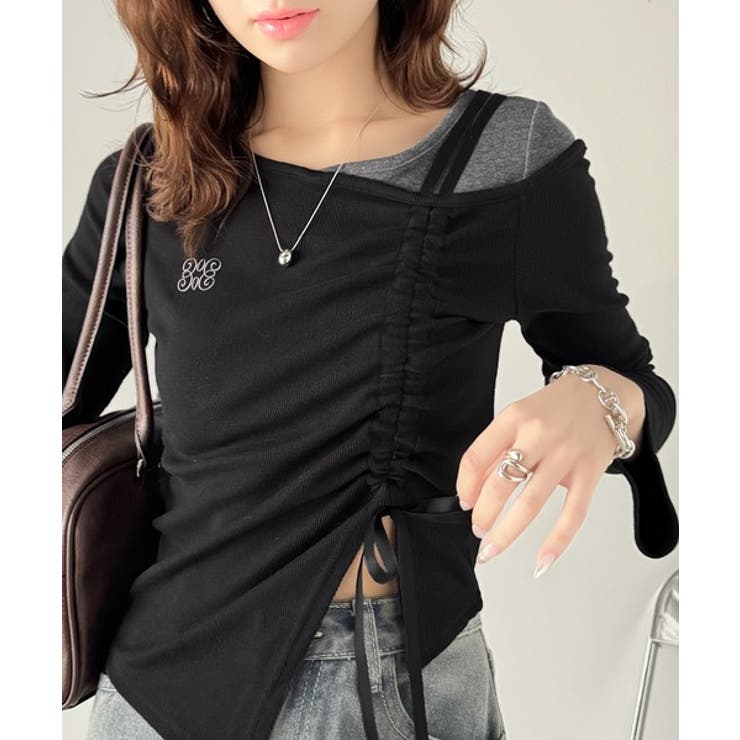 美しいシルエット！アシメネックレイヤード風シャーリング使い袖フレア胸刺繍カットソ… | Classical Elf  | 詳細画像7 