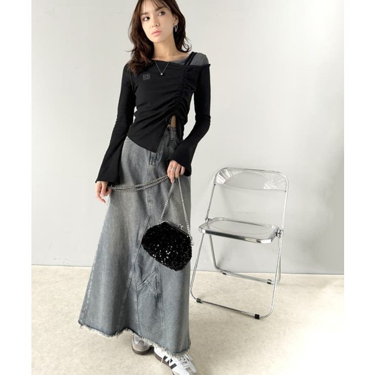 美しいシルエット！アシメネックレイヤード風シャーリング使い袖フレア胸刺繍カットソ… | Classical Elf  | 詳細画像9 