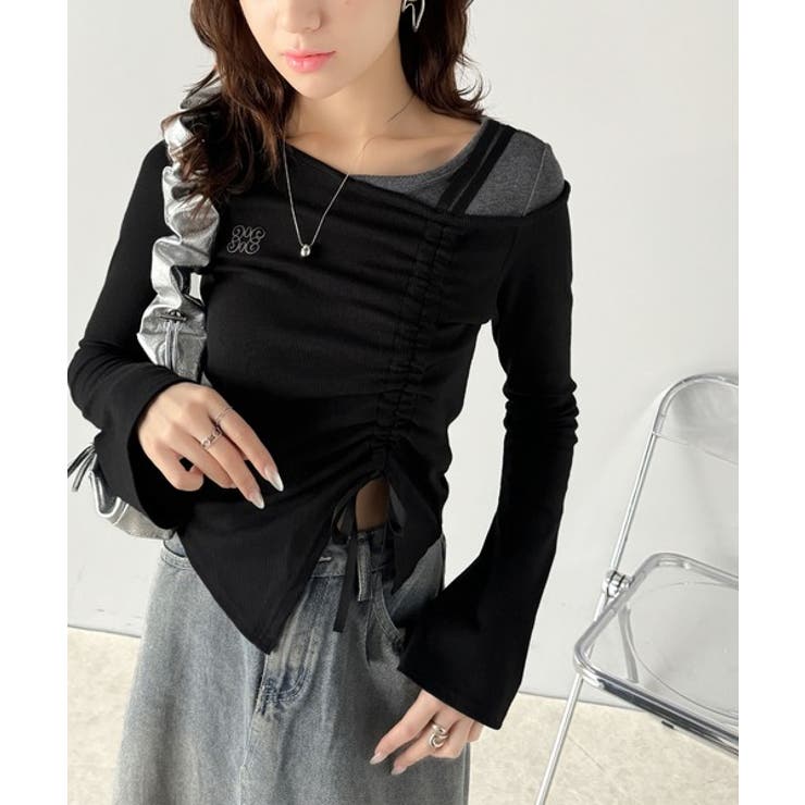 美しいシルエット！アシメネックレイヤード風シャーリング使い袖フレア胸刺繍カットソ… | Classical Elf  | 詳細画像10 