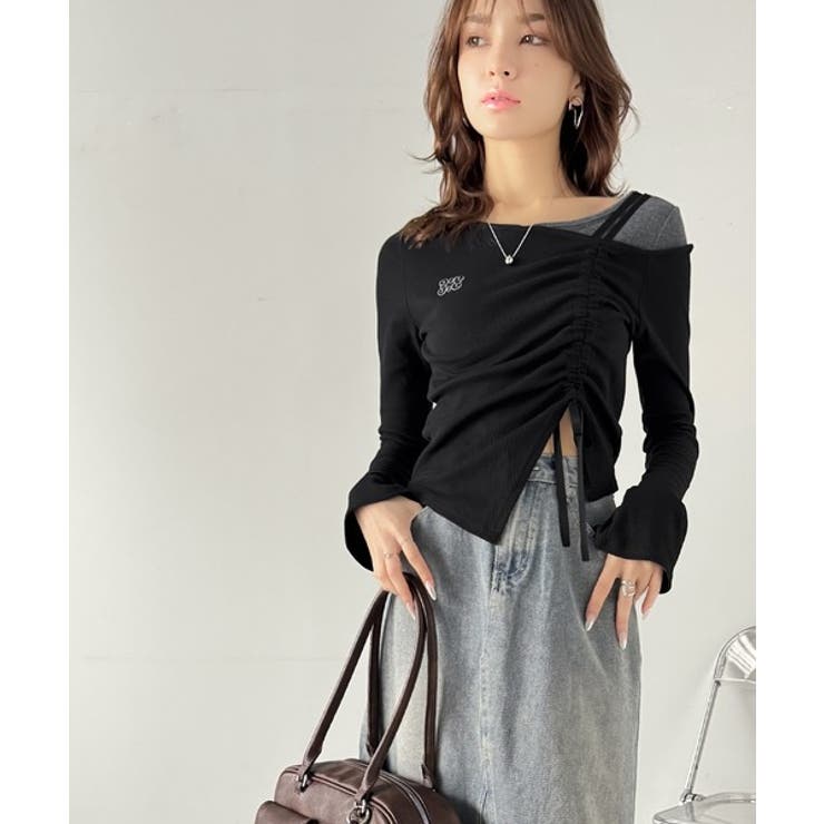 美しいシルエット！アシメネックレイヤード風シャーリング使い袖フレア胸刺繍カットソ… | Classical Elf  | 詳細画像11 