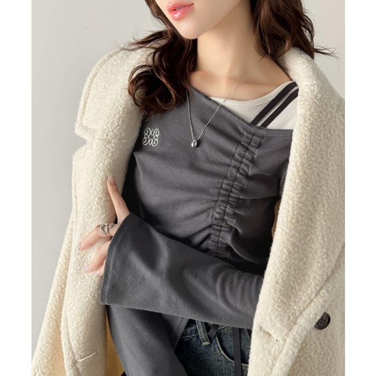 美しいシルエット！アシメネックレイヤード風シャーリング使い袖フレア胸刺繍カットソ… | Classical Elf  | 詳細画像17 