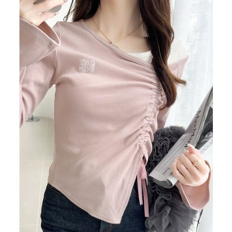 美しいシルエット！アシメネックレイヤード風シャーリング使い袖フレア胸刺繍カットソ… | Classical Elf  | 詳細画像19 