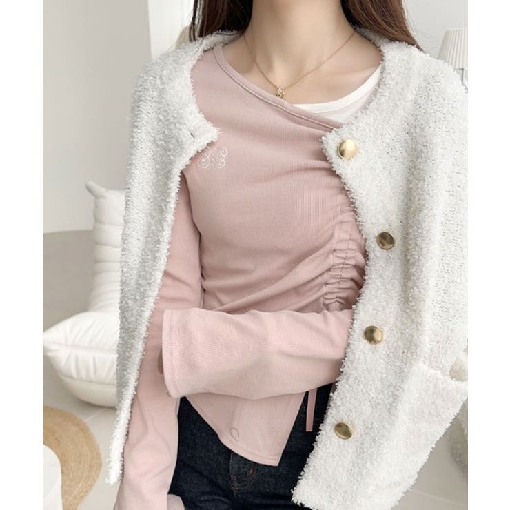 美しいシルエット！アシメネックレイヤード風シャーリング使い袖フレア胸刺繍カットソ… | Classical Elf  | 詳細画像24 