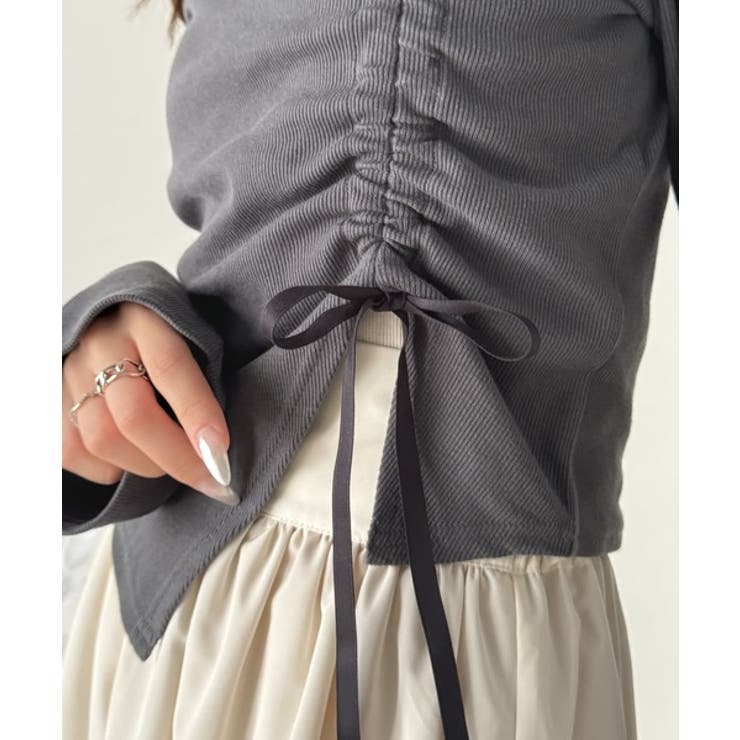 美しいシルエット！アシメネックレイヤード風シャーリング使い袖フレア胸刺繍カットソ… | Classical Elf  | 詳細画像25 