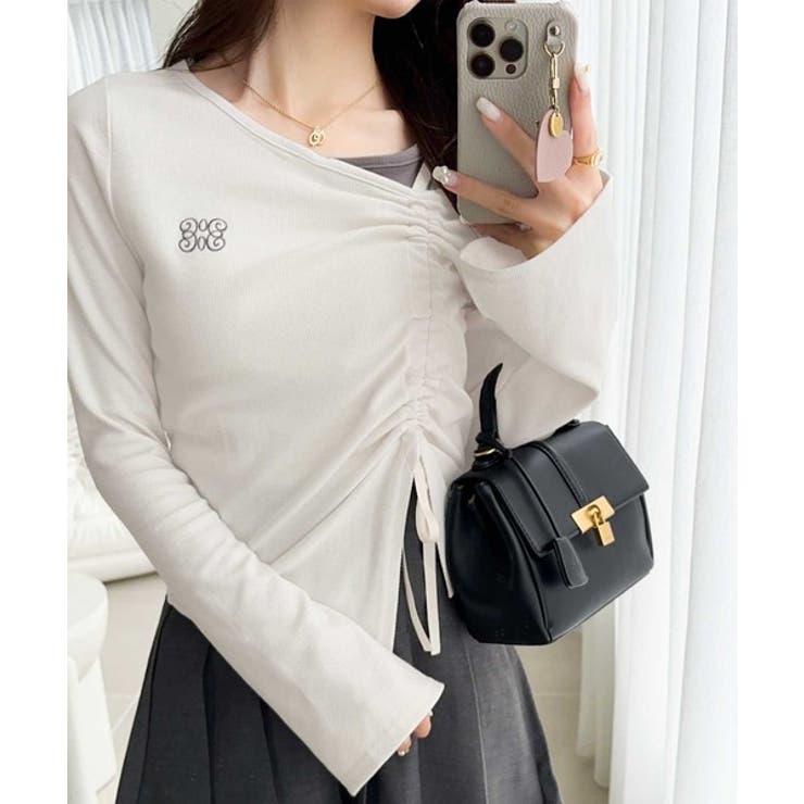 美しいシルエット！アシメネックレイヤード風シャーリング使い袖フレア胸刺繍カットソ… | Classical Elf  | 詳細画像1 