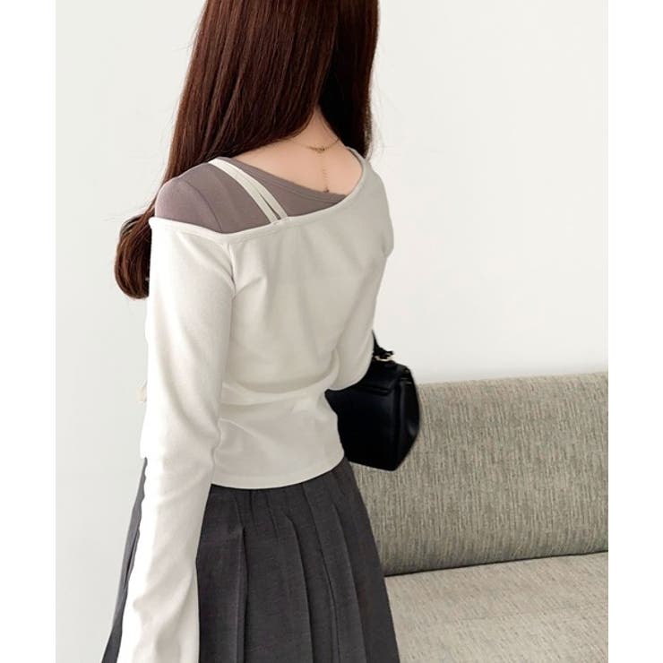 美しいシルエット！アシメネックレイヤード風シャーリング使い袖フレア胸刺繍カットソ… | Classical Elf  | 詳細画像5 