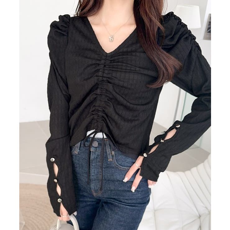 ブラック | 【mily bilet】カジュアルな大人ガーリーテイスト。シャーリング使い膨れジ… | Classical Elf 