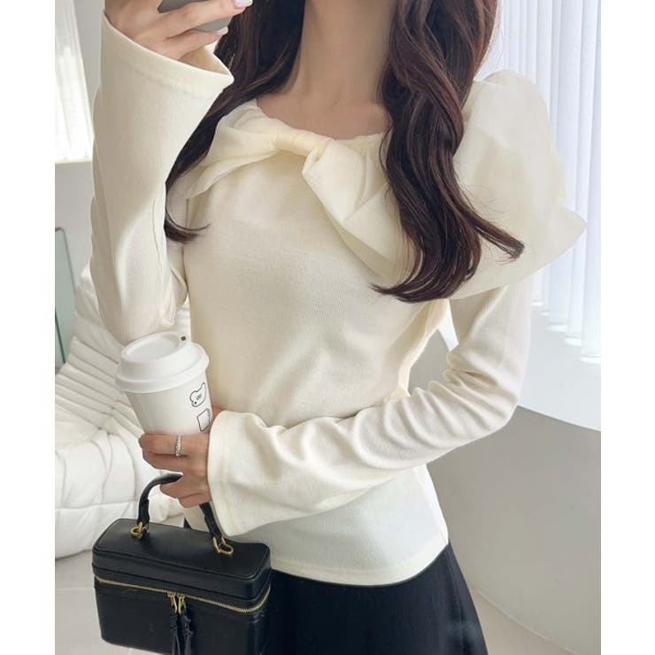 アイボリー | 大人フェミニンを叶える♪オフショル２WAYオーガンジーリボンプルオーバー | Classical Elf 