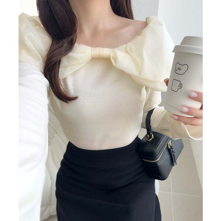 大人フェミニンを叶える♪オフショル２WAYオーガンジーリボンプルオーバー | Classical Elf  | 詳細画像8 