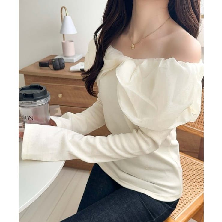 大人フェミニンを叶える♪オフショル２WAYオーガンジーリボンプルオーバー | Classical Elf  | 詳細画像6 