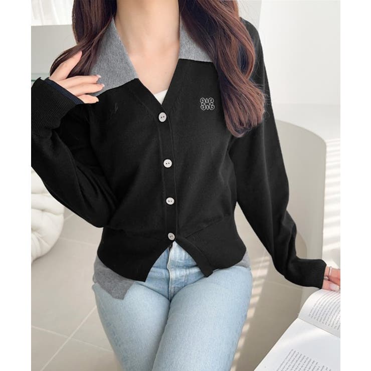 ブラック | 【mily bilet】着るだけ完成、コーデ迷子にさよなら♪胸刺繍ダブルカラーレ… | Classical Elf 