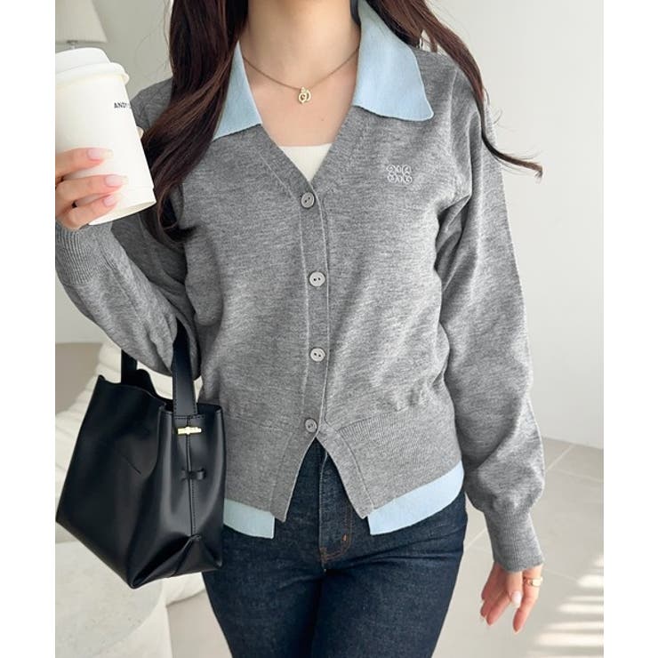 グレー | 【mily bilet】着るだけ完成、コーデ迷子にさよなら♪胸刺繍ダブルカラーレ… | Classical Elf 