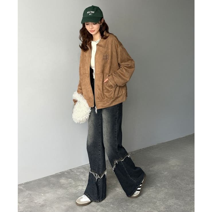 柔らかタッチで上品見え◎立体刺繍デザインスエードポンチ素材ダブルジップアウター | Classical Elf  | 詳細画像14 