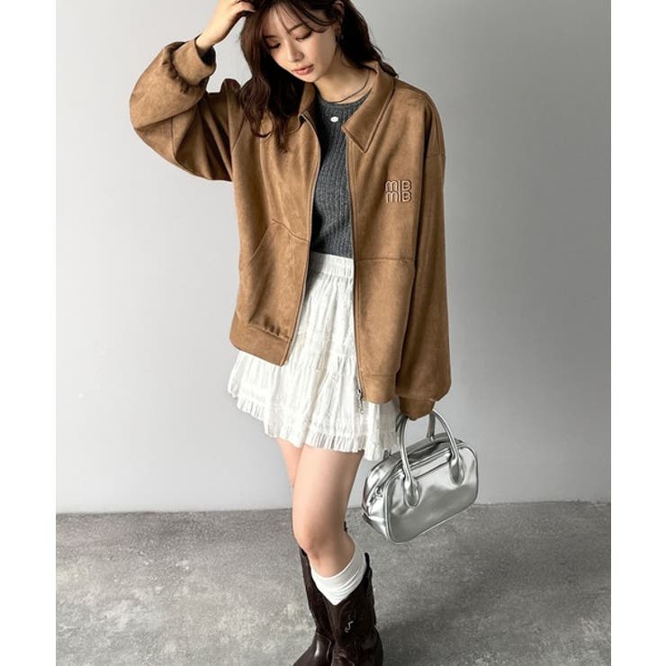 柔らかタッチで上品見え◎立体刺繍デザインスエードポンチ素材ダブルジップアウター | Classical Elf  | 詳細画像16 