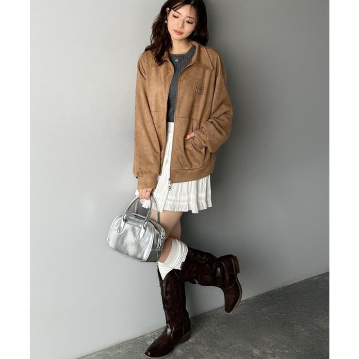 柔らかタッチで上品見え◎立体刺繍デザインスエードポンチ素材ダブルジップアウター | Classical Elf  | 詳細画像17 