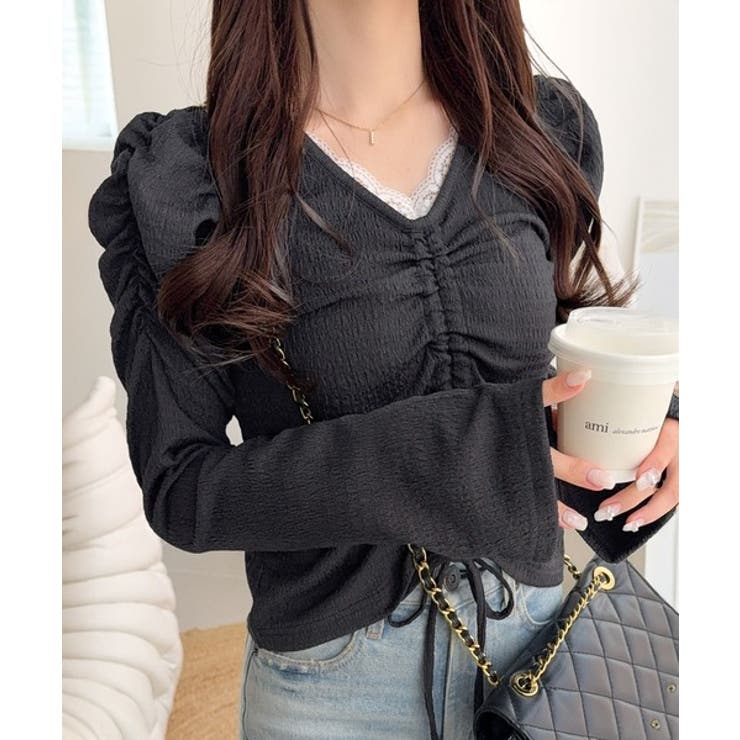 ブラック | 【mily bilet】カジュアルな大人ガーリーテイスト。レースドッキングパフス… | Classical Elf 