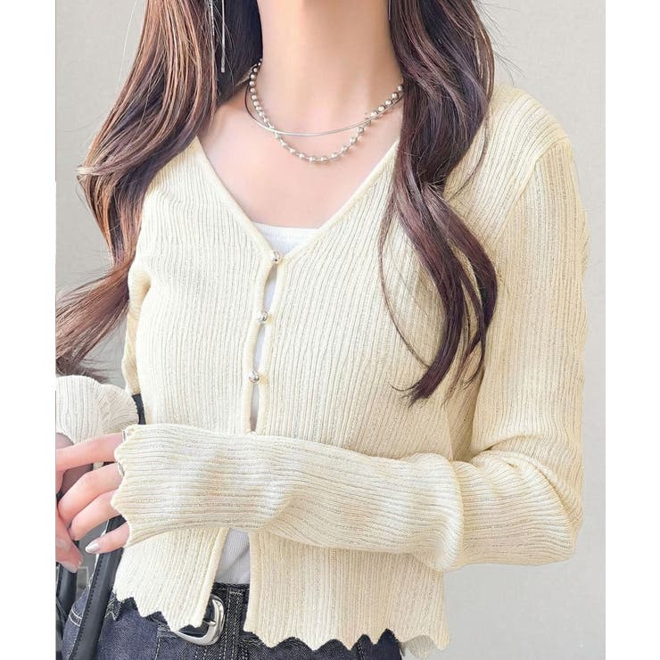 アイボリー | 【mily bilet】透け感と上品なきらめきで魅せる♪ 透かし編みシルバーボタ… | Classical Elf 