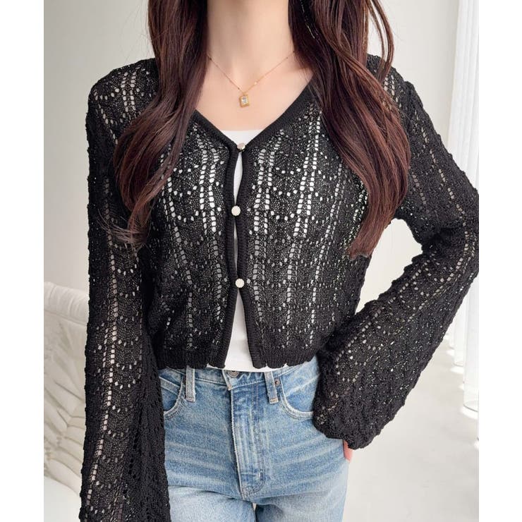 ブラック | 【mily bilet】“涼しげ×あざと可愛い”の最強タッグ♪透かし編みシェル釦… | Classical Elf 