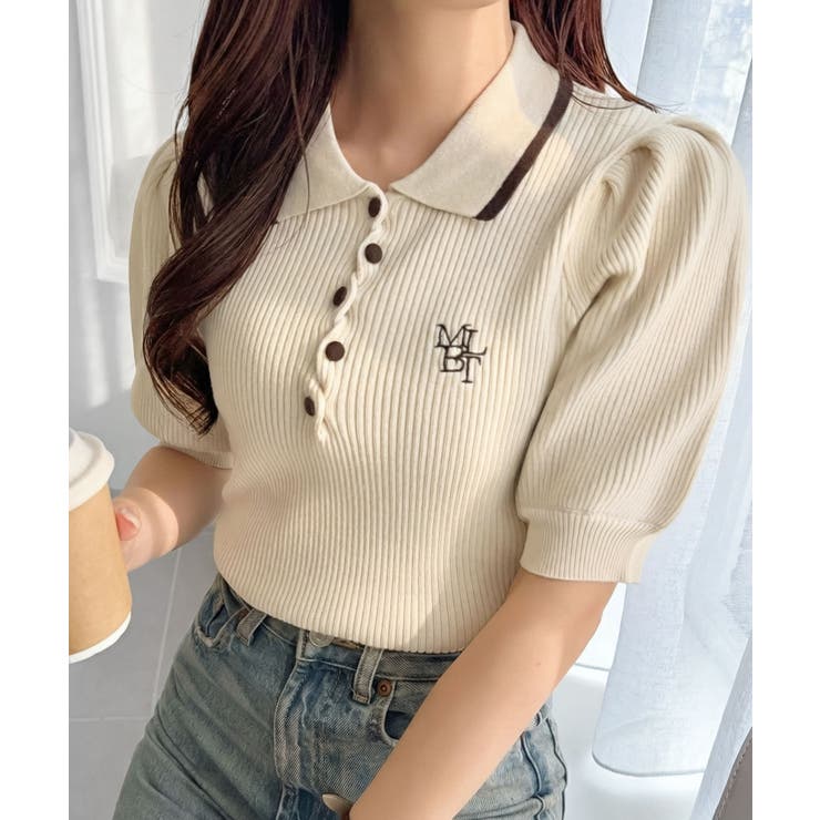 アイボリー | 【mily bilet】配色×くすみカラーで魅せる、ずるい清楚さ。配色ラインポロ… | Classical Elf 