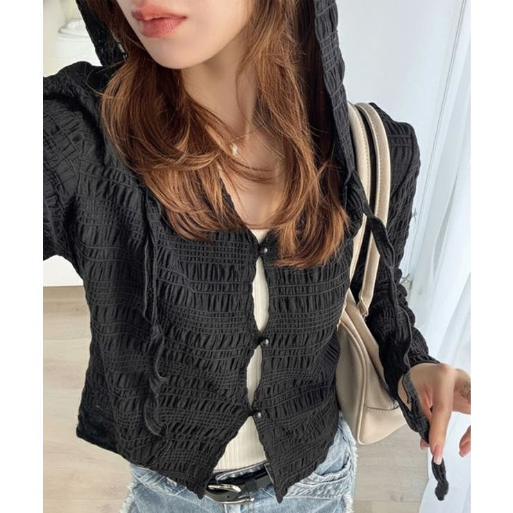 ブラック | 【mily bilet】カジュアルと清楚のドッキング。大人可愛い軽やかな一枚♪フ… | Classical Elf 