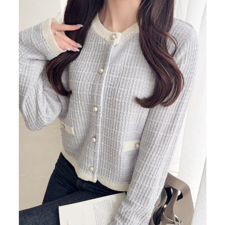 ブルー | 【mily bilet】甘さに恋して、気品きらり♪ツイードニットパールボタンカー… | Classical Elf 