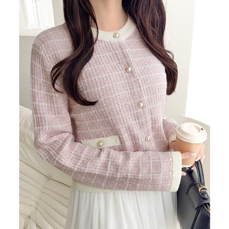 ピンク | 【mily bilet】甘さに恋して、気品きらり♪ツイードニットパールボタンカー… | Classical Elf 