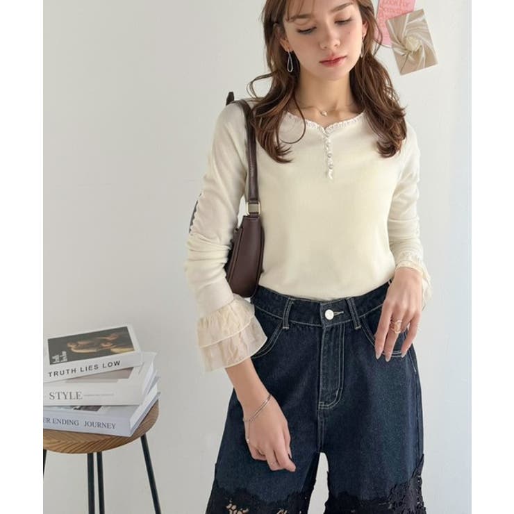 【mily bilet】大人フェミニンを叶える。袖フリルレースヘンリーネックトッ… | Classical Elf  | 詳細画像7 