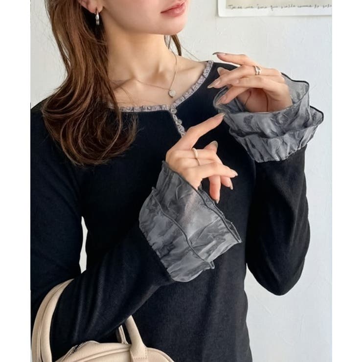 【mily bilet】大人フェミニンを叶える。袖フリルレースヘンリーネックトッ… | Classical Elf  | 詳細画像8 